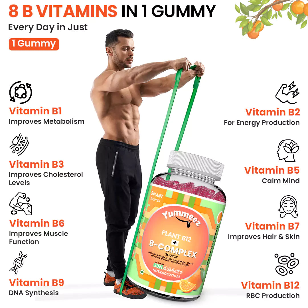 Plant-Based Vitamin B12 + B Complex Multivitamin Gummies (Orange Flavour)