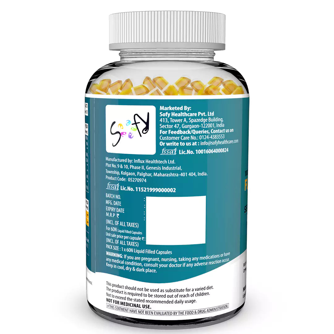 Vegetarian Omega 3 Flaxseed + Sea buckthorn Oil Capsules 1120mg 60 Liquid Fill Capsules