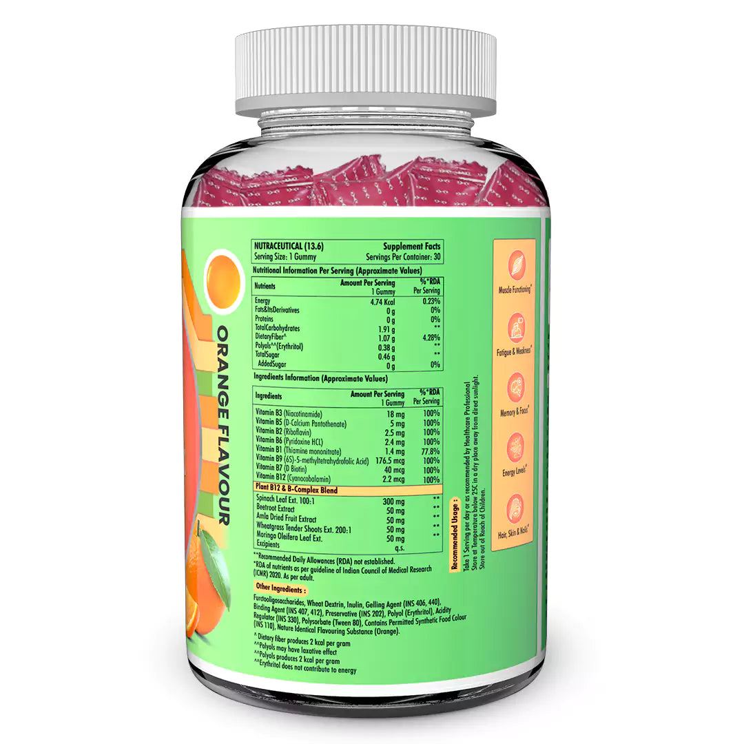 Plant-Based Vitamin B12 + B Complex Multivitamin Gummies (Orange Flavour)