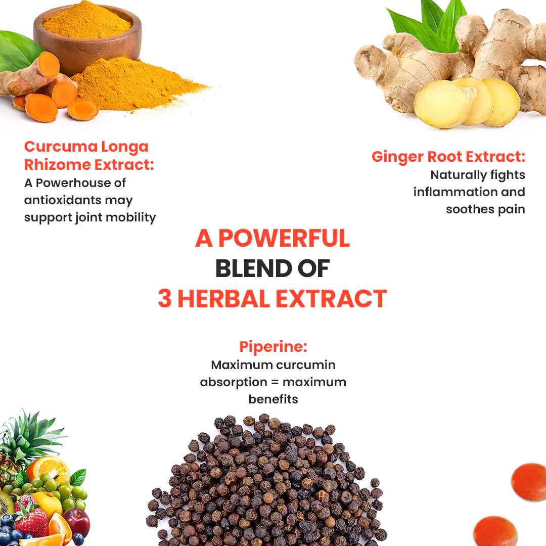 Turmeric + Ginger gummies for Men, Women | Rich in Curcumin for Skin & Immunity (Mix Fruit)