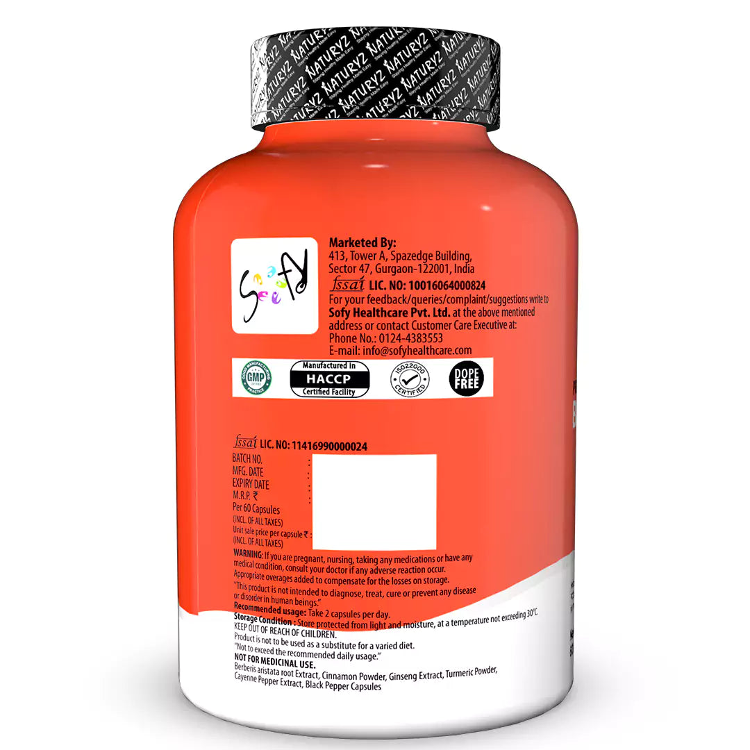 Premium Berberine + Cinnamon + Turmeric Supplement 60 Capsules