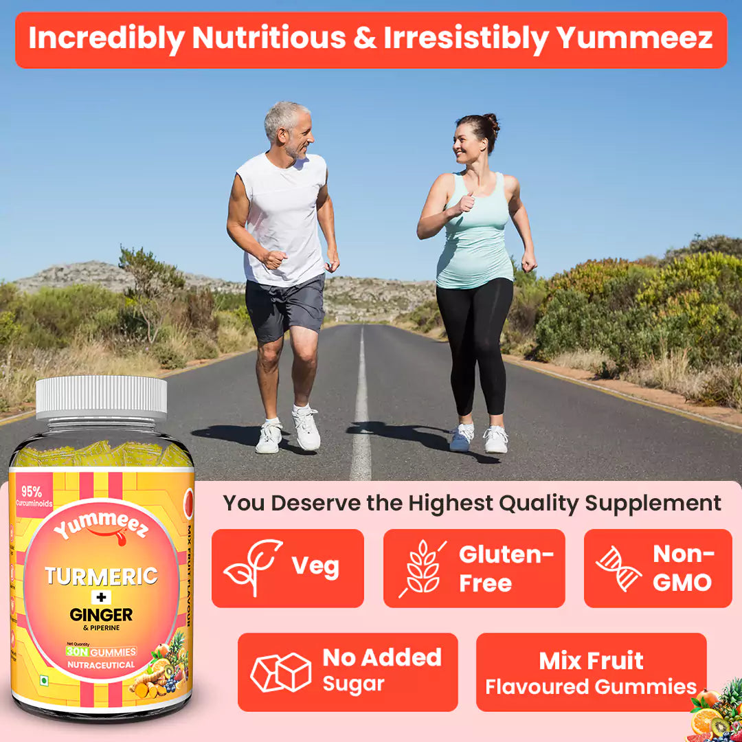 Turmeric + Ginger gummies for Men, Women | Rich in Curcumin for Skin & Immunity (Mix Fruit)