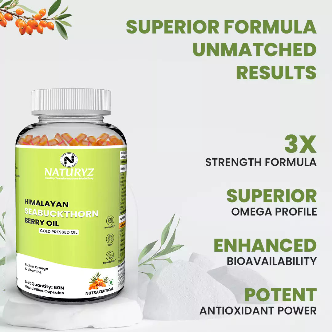 Himalayan Sea Buckthorn Berry Oil Triple Strength 1120mg 60 Liquid Fill Capsules