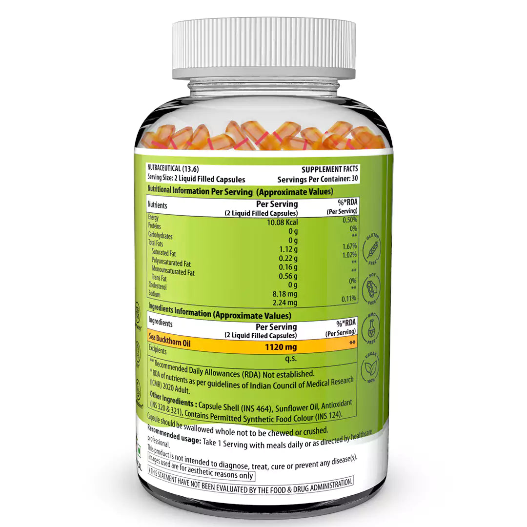 Himalayan Sea Buckthorn Berry Oil Triple Strength 1120mg 60 Liquid Fill Capsules