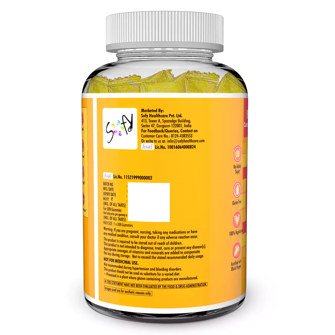 Turmeric + Ginger gummies for Men, Women | Rich in Curcumin for Skin & Immunity (Mix Fruit)