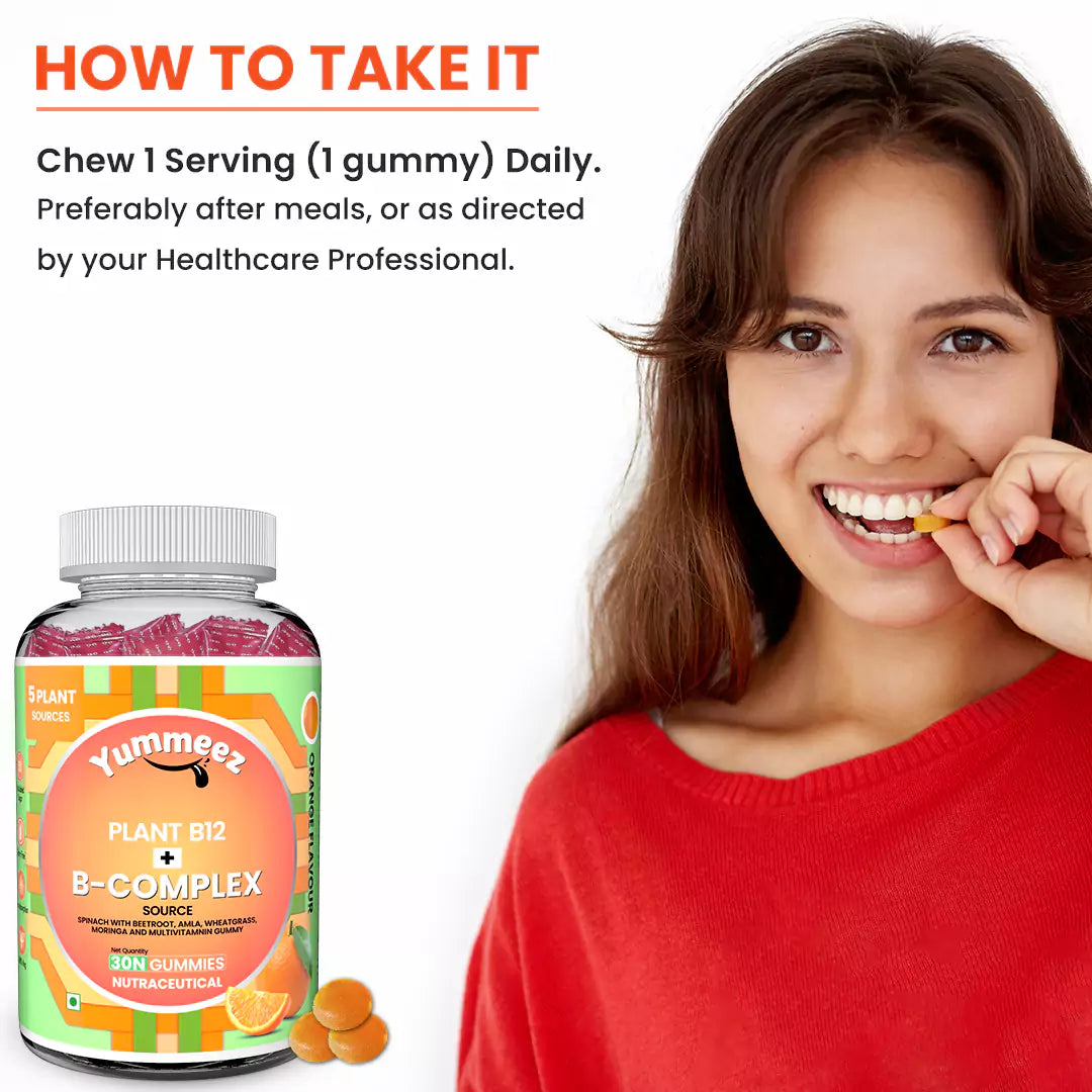 Plant-Based Vitamin B12 + B Complex Multivitamin Gummies (Orange Flavour)