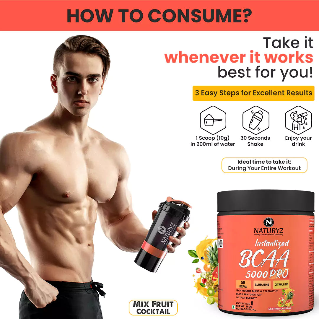 Instantized BCAA 5000 PRO With 5G BCAAs | Glutamine (Mix Fruit Cocktail)