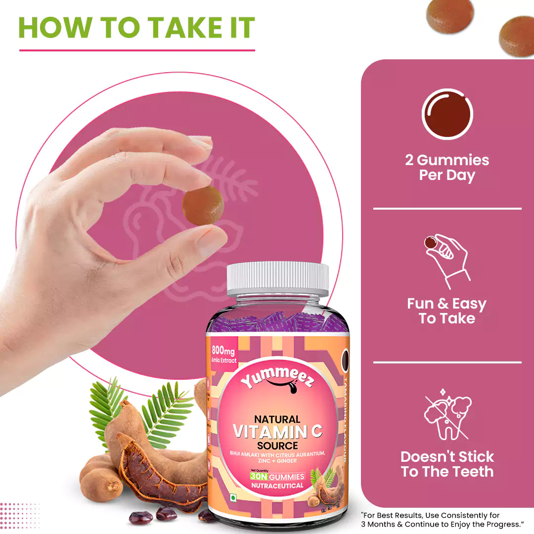 Natural Vitamin C Gummies with Amla & Zinc (Tamarind Flavour)