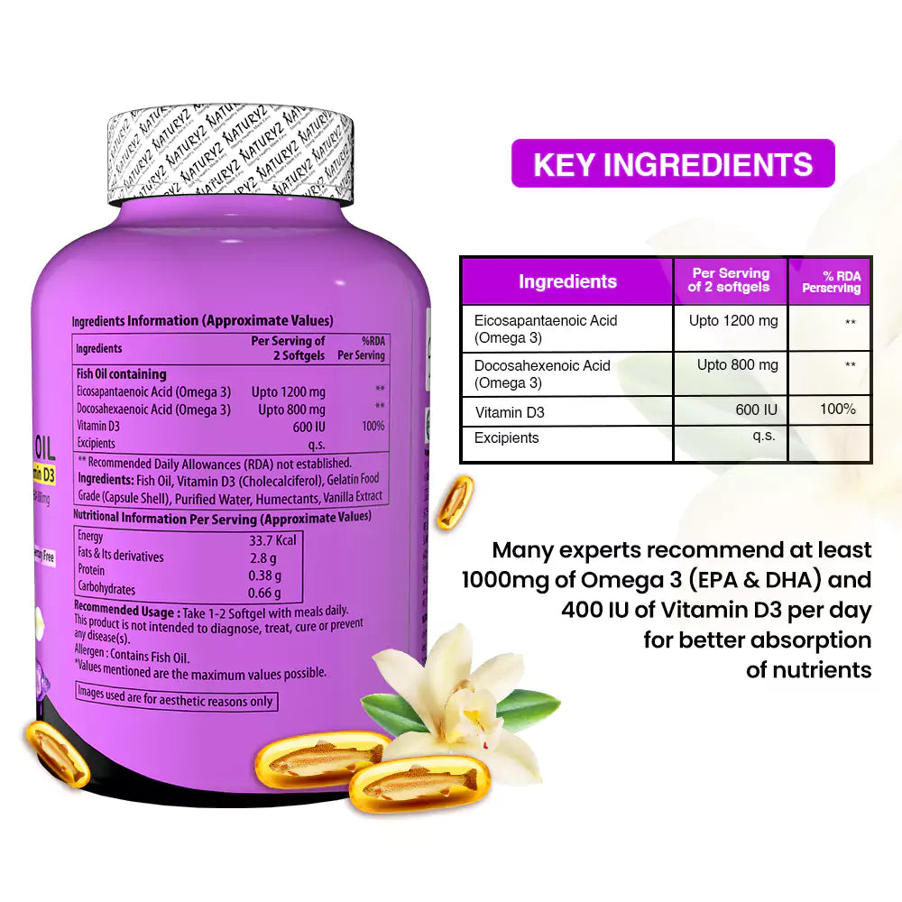 Triple Strength Fish Oil with Vitamin D3 - 60 Softgels