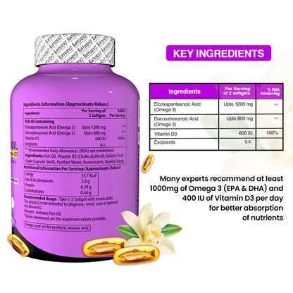 Triple Strength Fish Oil with Vitamin D3 - 60 Softgels