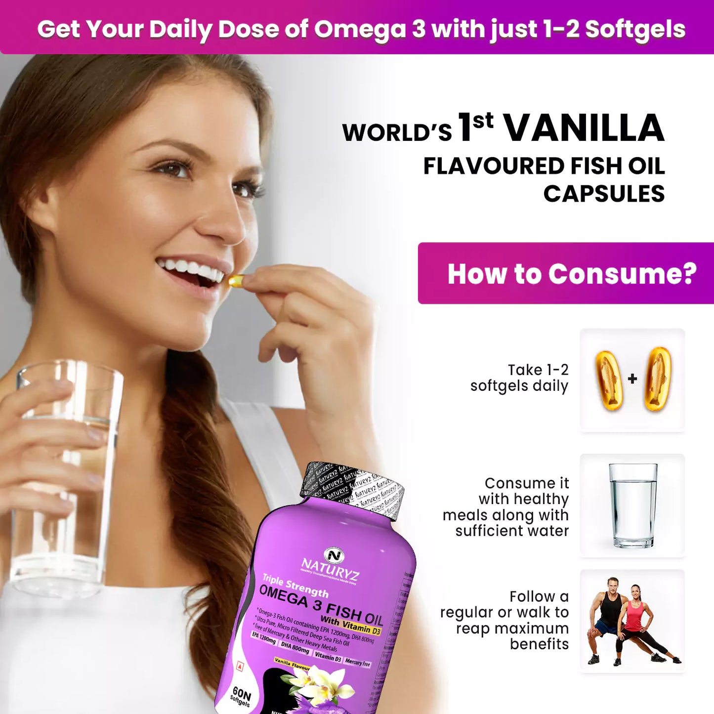 Triple Strength Fish Oil with Vitamin D3 - 60 Softgels