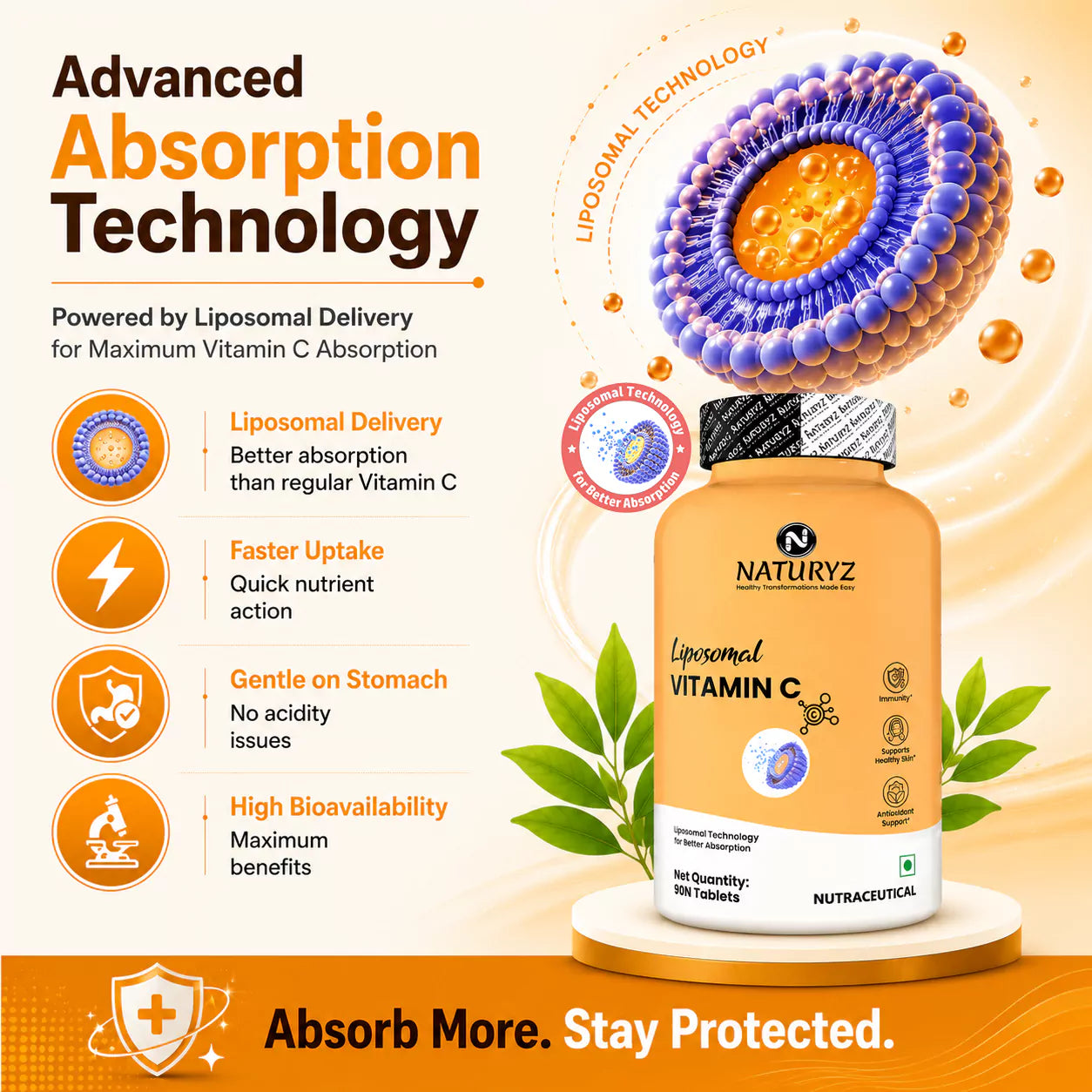Liposomal Vitamin C Tablets with Amla, Zinc & Ginger - 90 Tablets