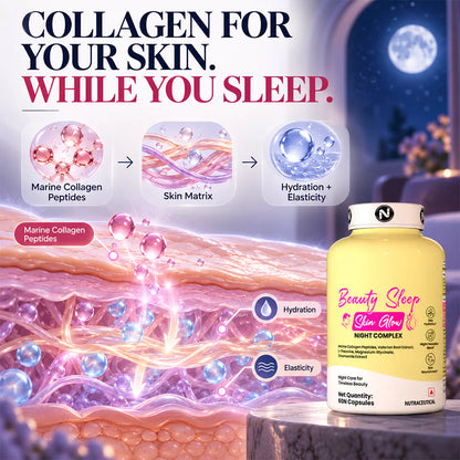 Beauty Sleep Skin Glow with Valerian Root | Marine Collagen for Hydration, Elasticity & Radiance - Veg Capsules