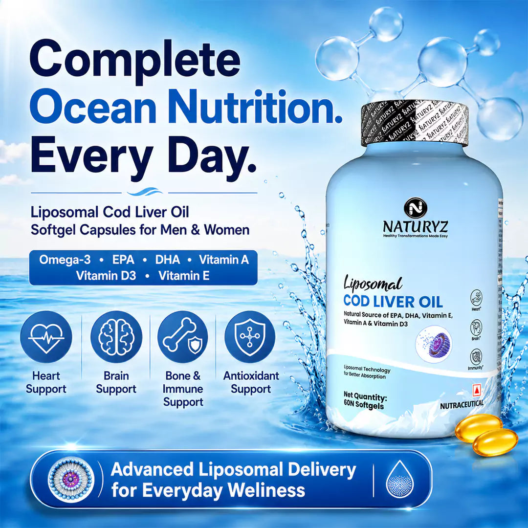 NATURYZ Liposomal Cod Liver Oil with Vitamins A, D3 & E | Daily Nutrition for Men & Women