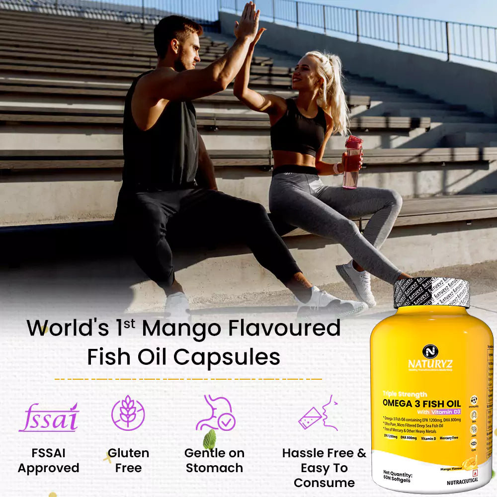 World's First Mango Flavored Triple Omega 3 Fish Oil - 60 Capsules