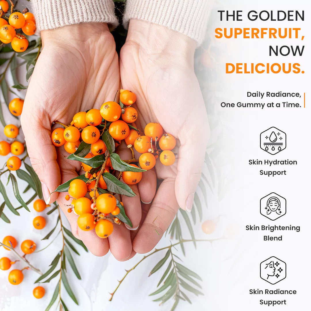 Sea Buckthorn Gummies with Vitamin C, Glutathione, Hyaluronic Acid, Vitamin E & Biotin