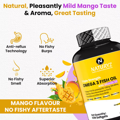 World's First Mango Flavored Triple Omega 3 Fish Oil - 60 Capsules