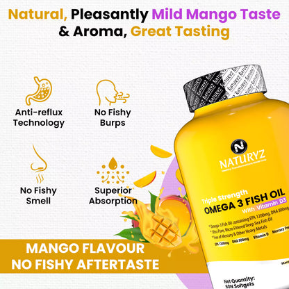 World's First Mango Flavored Triple Omega 3 Fish Oil - 60 Capsules