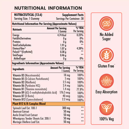 Plant-Based Vitamin B12 + B Complex Multivitamin Gummies (Orange Flavour)