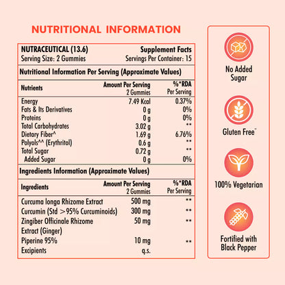 Turmeric + Ginger gummies for Men, Women | Rich in Curcumin for Skin & Immunity (Mix Fruit)