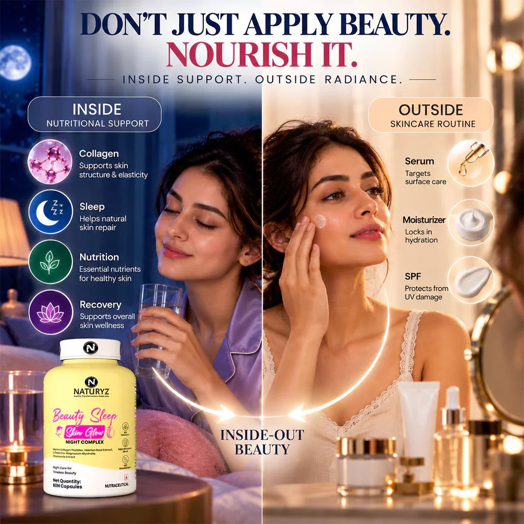 Beauty Sleep Skin Glow with Valerian Root | Marine Collagen for Hydration, Elasticity & Radiance - Veg Capsules