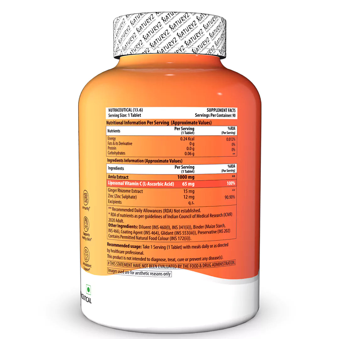 Liposomal Vitamin C Tablets with Amla, Zinc & Ginger - 90 Tablets