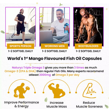 World's First Mango Flavored Triple Omega 3 Fish Oil - 60 Capsules