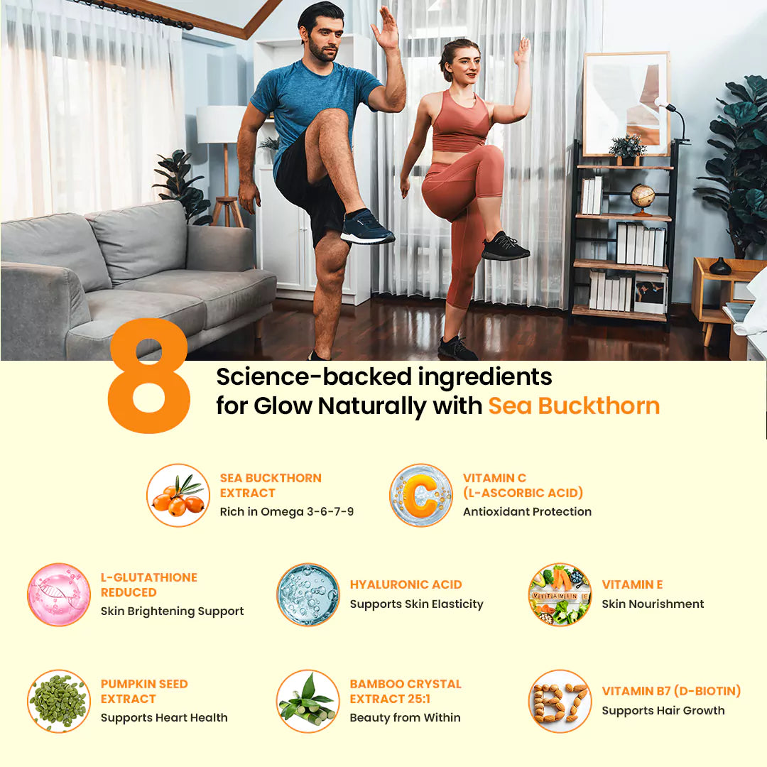 Sea Buckthorn Gummies with Vitamin C, Glutathione, Hyaluronic Acid, Vitamin E & Biotin
