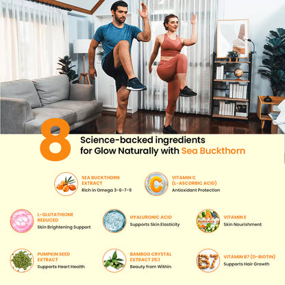 Sea Buckthorn Gummies with Vitamin C, Glutathione, Hyaluronic Acid, Vitamin E & Biotin