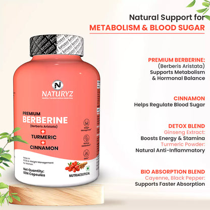 Premium Berberine + Cinnamon + Turmeric Supplement 60 Capsules