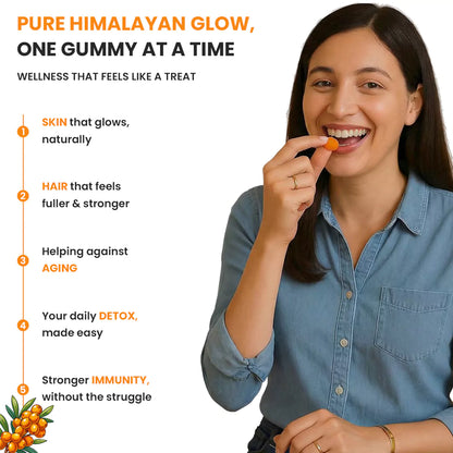 Sea Buckthorn Gummies with Vitamin C, Glutathione, Hyaluronic Acid, Vitamin E & Biotin