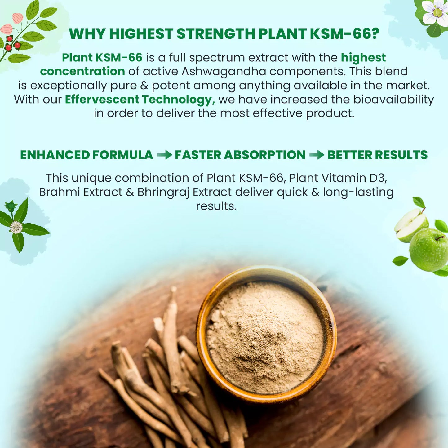 Plant KSM-66 For Muscle Recovery & Relieve Stress (Green Apple Flavour) - 15 Tablets