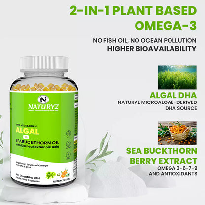 Vegetarian Omega 3 Algae + Sea buckthorn Oil Capsules 1120mg 60 Liquid fill Capsules