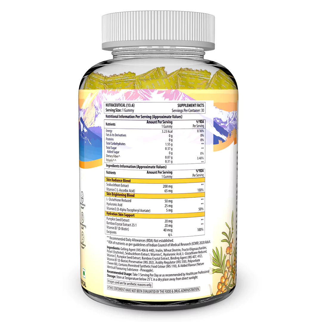 Sea Buckthorn Gummies with Vitamin C, Glutathione, Hyaluronic Acid, Vitamin E & Biotin