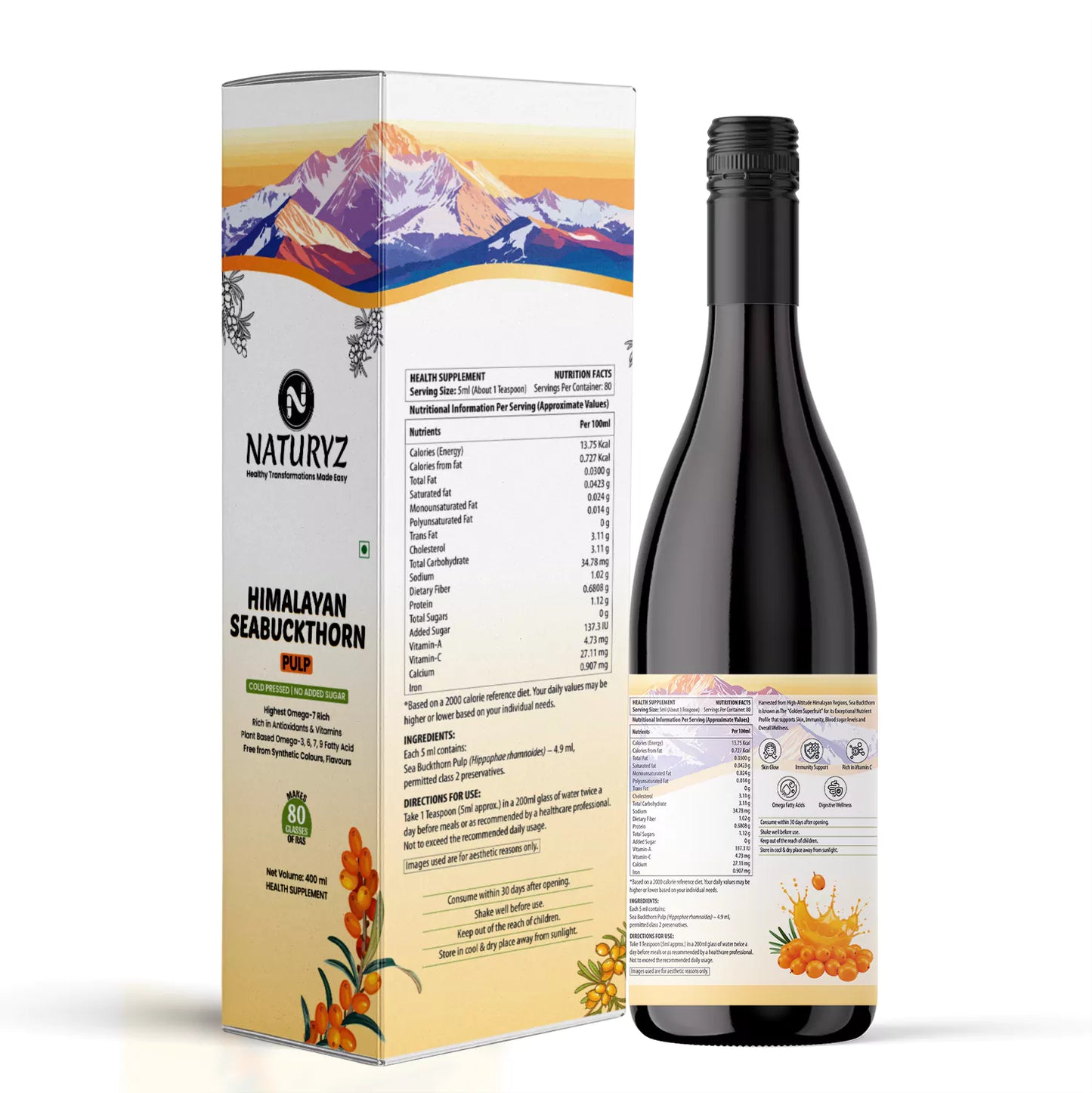 Himalayan Sea Buckthorn Pulp 400ml  | Makes 80 Glasses