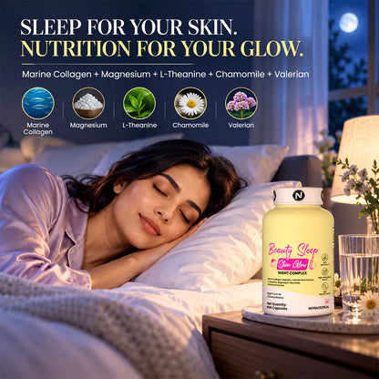 Beauty Sleep Skin Glow with Valerian Root | Marine Collagen for Hydration, Elasticity & Radiance - Veg Capsules