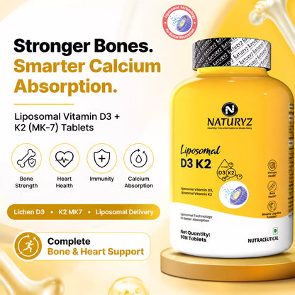 Liposomal Vitamin D3 K2 Supports Stronger Bones, Muscles, Immunity & Calcium Absorption - 90 Tablets