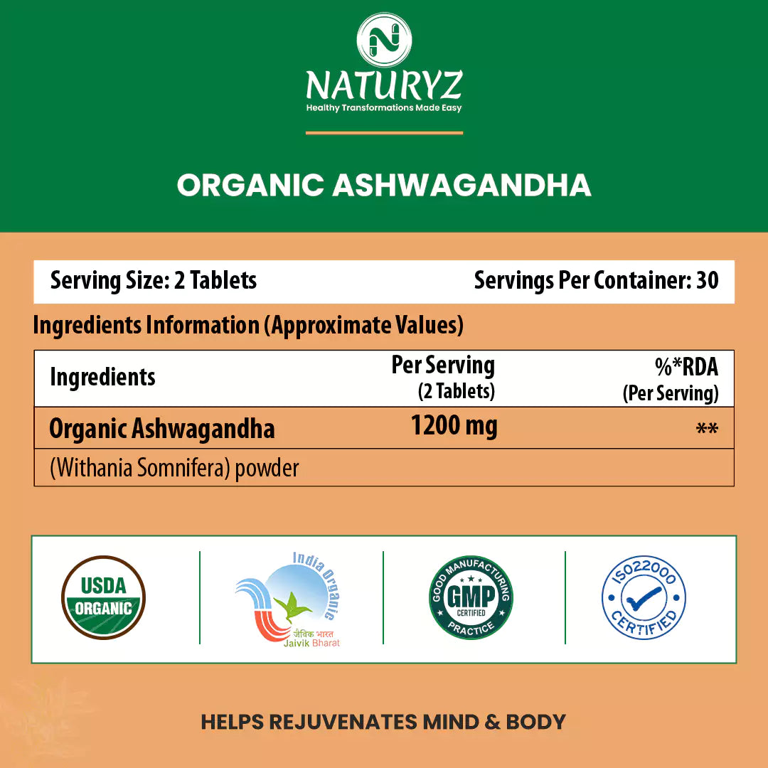 Organic Ashwagandha Tablets (1200mg) For Energy Support – Naturyz