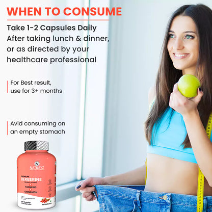 Premium Berberine + Cinnamon + Turmeric Supplement 60 Capsules