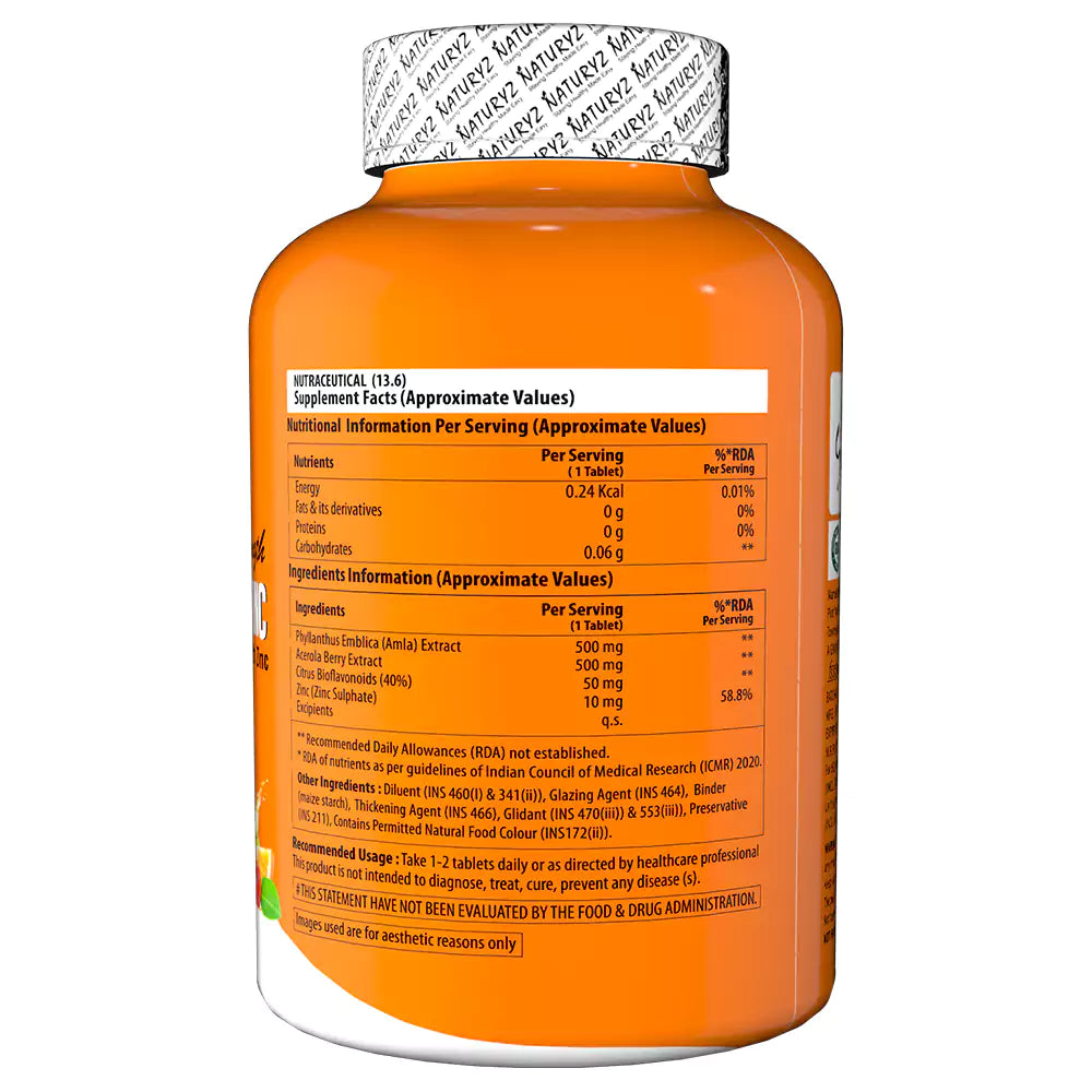 Double Strength NATURAL VITAMIN C With Zinc 60 Tablets