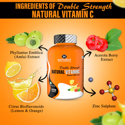 Double Strength NATURAL VITAMIN C With Zinc 60 Tablets
