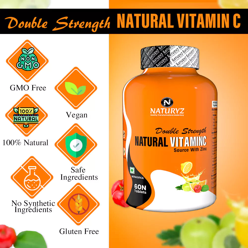 Double Strength NATURAL VITAMIN C With Zinc 60 Tablets