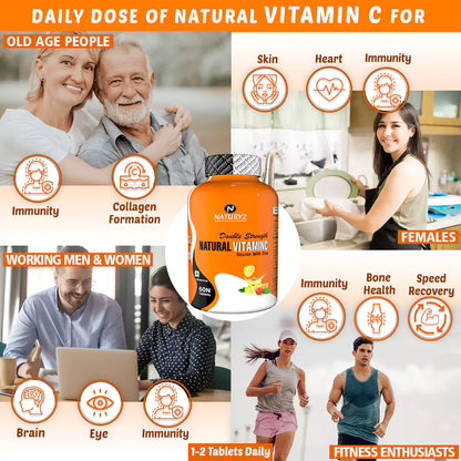 Double Strength NATURAL VITAMIN C With Zinc 60 Tablets