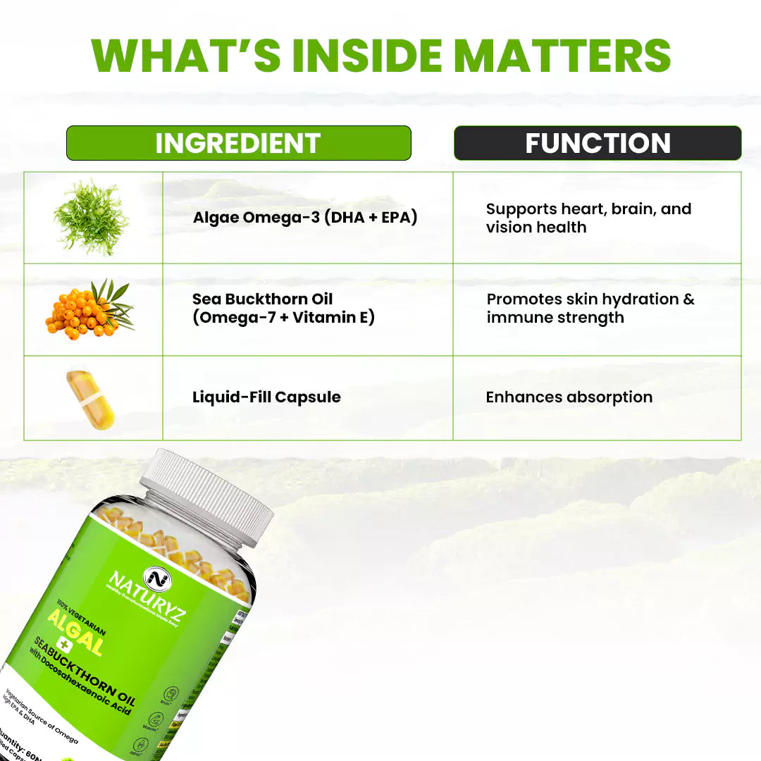Vegetarian Omega 3 Algae + Sea buckthorn Oil Capsules 1120mg 60 Liquid fill Capsules