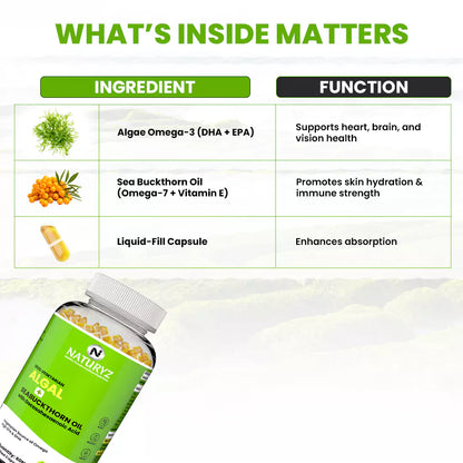 Vegetarian Omega 3 Algae + Sea buckthorn Oil Capsules 1120mg 60 Liquid fill Capsules