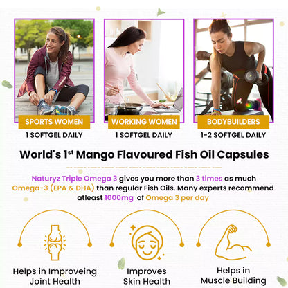 World's First Mango Flavored Triple Omega 3 Fish Oil - 60 Capsules